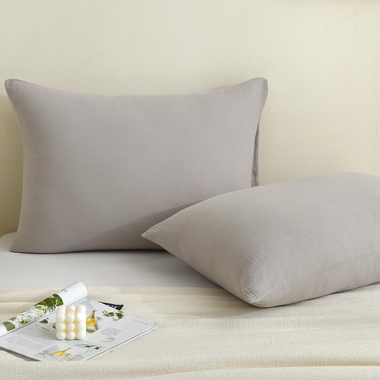 Photo 1 of ?2-Pack? Double Gauze Pillowcases - 100% Organic Cotton, Silky Soft & Breathable for a Cool Night's Sleep(Gray,26" X 20")