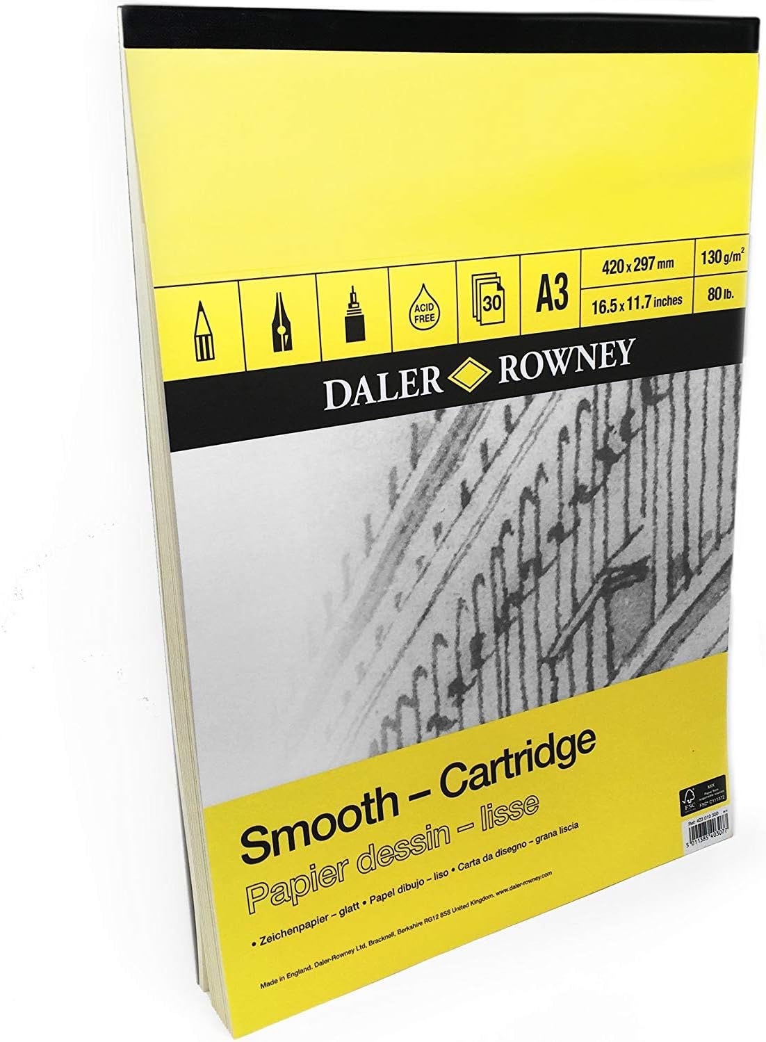 Daler Rowney Smooth Cartridge Sketchbook 130gsm 30 Pages A3