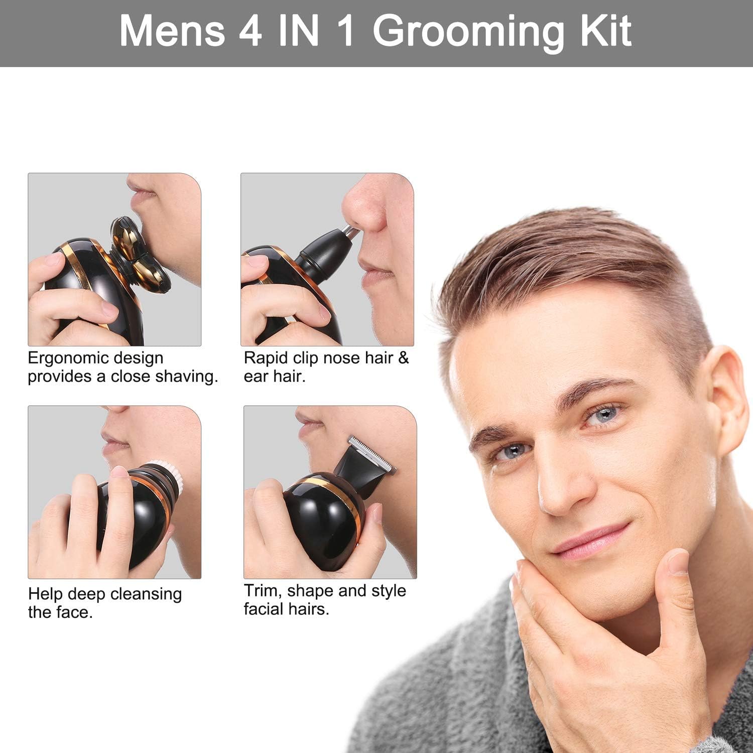 Head Shaver,Electric Razors for Bald Men Rotary Cordless Shavers Nose Hair Beard Trimmer Clippers Facial Cleansing Brush Waterproof USB Rechargeable Men Grooming Kit with 5D Floating with LED Display - Image 5
