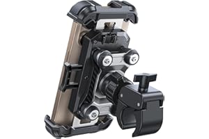 JOYROOM Motorcycle Phone Mount Holder - [Dual Vibration Dampener] 150mph Anti-Shock Phone Holder for Motorcycle [Upgrade Metal Handlebar Clamp] - Bicycle Bike Phone Holder Mount for 4.7-7" Cell Phones