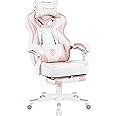 Vonesse Pink Gaming Chair for Adults,Girls Computer Chair with High Back,Big and Tall Gaming Chairs with Footrest and Massage,Reclining Gamer Chair(White/Pink)