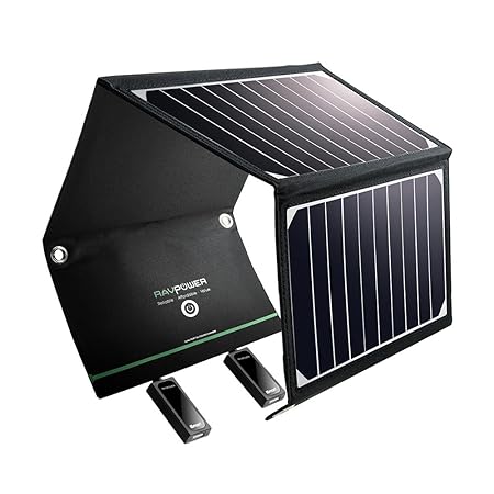 RAVPower Solar Ladegerät 16W, 2 Port USB Solarladegerät Outdoor Charger mit 21,5-23,5% Umwandlungseffizienz, Leicht, Faltbar, Wasserdicht, Kompatibel mit Allen Handys, iPad, Kamera usw.