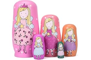 Bgraamiens 5pcs Russian Nesting Dolls Wooden Gift Birthday Gifts Handmade Painted Angel Matryoshka Nesting Dolls Decorations (Angel Girl)