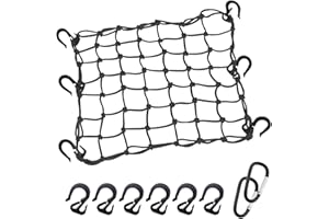 Thewinio Cargo Net 15"x15" Stretches to 30"x30" with Thicken Hooks | Natural Latex Core, Tight 2”x2” Mesh Small Heavy Duty Bungee Net for Motorcycle Helmet, Bike, ATV, UTV, Luggage (Black, 1 Pack)