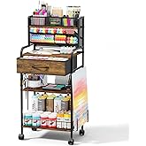 Homsorout Art cart, 3 Tier Rolling Cart - Utility Cart with Storage Drawer and Wheels, Versatile Art & Craft Organizer for Home, Office, or Studio Ideal for Storing Brushes, Paints (Brown)