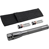 MagLite Mini LED 2-Cell AA Flashlight &ndash; High-Powered Compact LED Light with Multi-Mode Function, Water-Resistant Aluminum Build, Adjustable Beam, Includes Batteries &amp; Holster &ndash; Gray