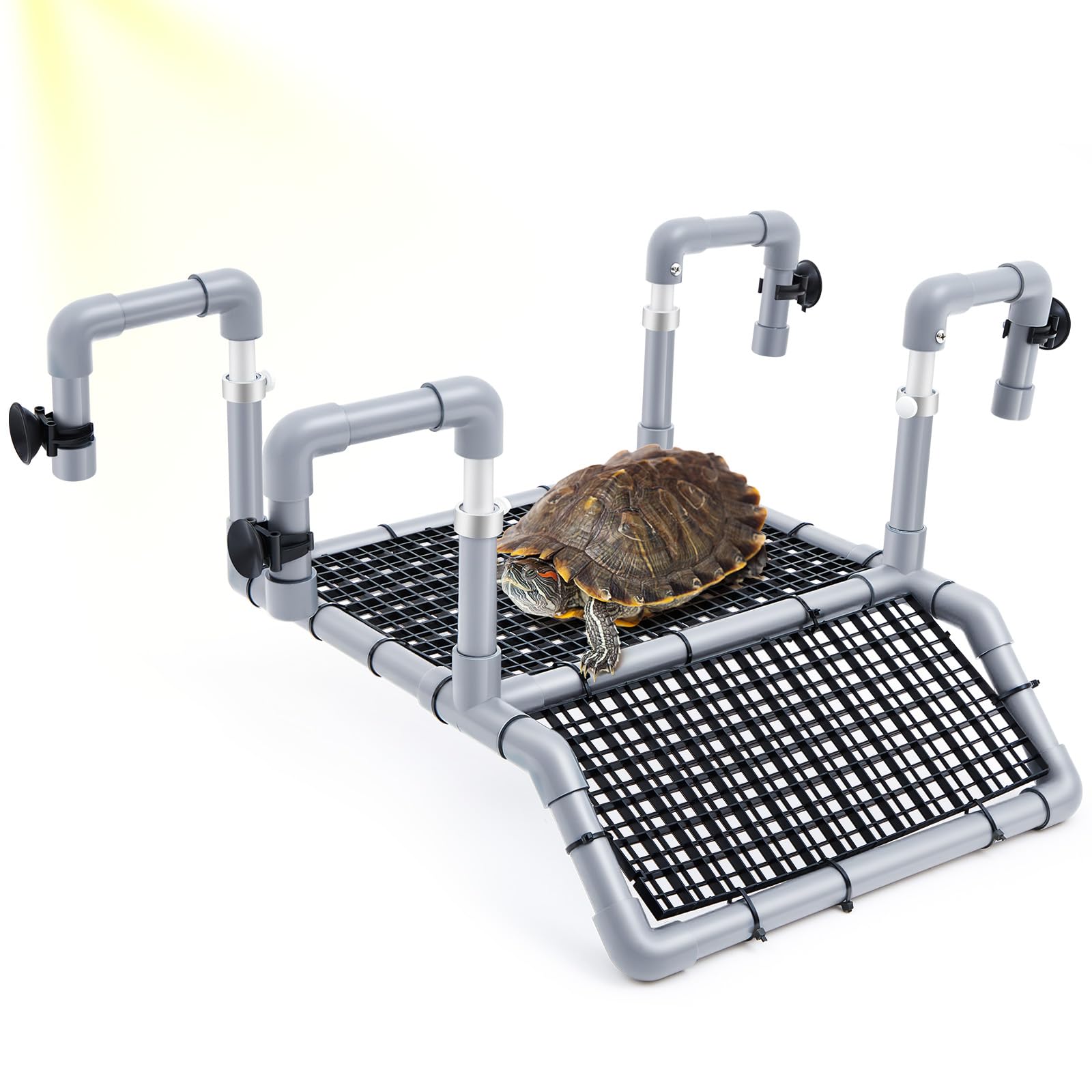Photo 1 of Chunful Adjustable X-Large Turtle Basking Platform, 19? Wider Hanging Turtle Dock, DIY Ramp with PVC Pipes and Suction Cups Basking Area for Aquarium Tank 40/50/65/75/90 Gallon, Tank Accessories