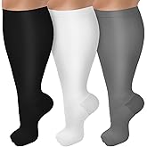 3 Pack Plus Size Compression Socks for Women & Men, Extra Wide Calf Knee High Stockings for Circulation Support