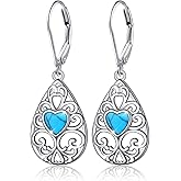 S925 Sterling Silver Heart Drop Dangle Studs Filigree Earrings Jewelry Birthday Gifts for Women Girlfriend