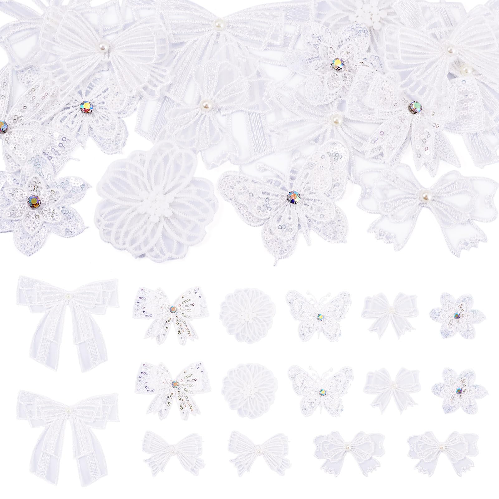Photo 1 of FASHEWELRY 16Pcs DIY Bowknot Iron On Patch Bow Butterfly Flower Embroidered Patches Polyester Lace Cloth Patches for Wedding Decorating Dresses Jeans Hats Shoes Shirts Jackets Backpacks