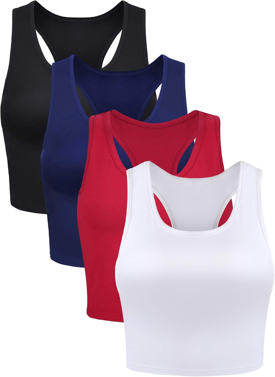 4 Pieces Women Cotton Basic Sleeveless Racerback Tank Top Camisole Sports Crop Top for Daily Wearing: Clothing