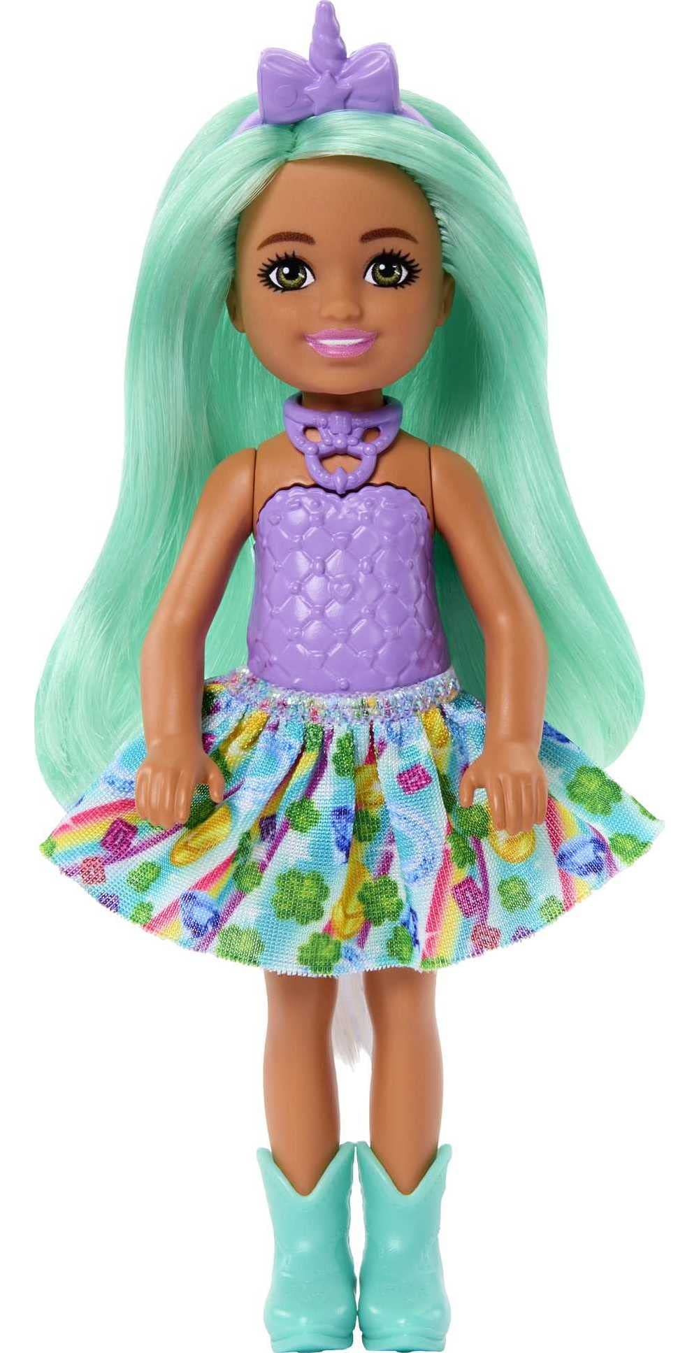 Barbie Dreamtopia Chelsea Unicorn Small Doll with Detachable Tail, Horn Headband Accessory & Green Hair, Bends at Waist