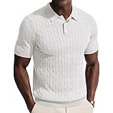 PJ PAUL JONES Men's Polo Shirts Short Sleeve Textured Cable Knit Shirts Casual Stretchy Golf Polo Stylish Old Money Tops
