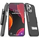 Encased Belt Case Designed for iPhone 13 PRO MAX Case with Metal Kickstand and Slimline Holster Clip (Matte Black)
