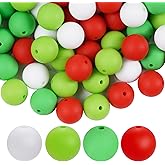 jiebor 100PCS 15mm Christmas Silicone Beads Focal Beads Rubber Round Loose Beads Bulk for DIY Beaded Keychain Beadable Pens Necklace Bracelet Jewelry Making Supplies