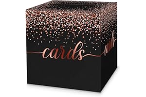 LIKAJON 1 Pack Black and Rose Gold Card Box for Party, 8.7" Black Gift Card Box Money Box for Birthday, Wedding, Baby Shower, Retirement, Anniversary, Bridal Shower, Raffle Ticket