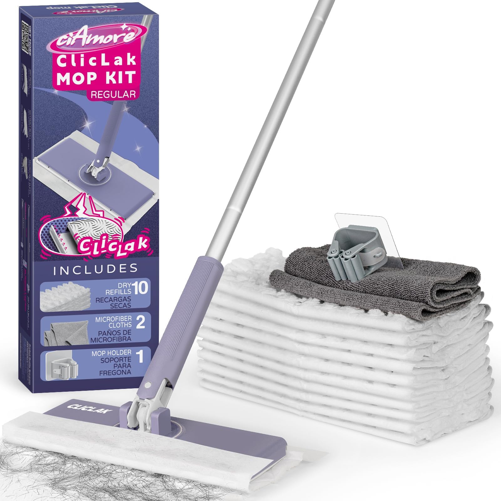 Photo 1 of Sweeper Mop, Touch-Free Attach & Remove Cloth Instantly, Compatible with Swiffer Pads, Clamp Clip Dust Mop for Kitchen House | Dorm | Classroom Wood Hardwood Floor Wall Cleaning, Rugular Size 50 inch