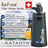 Katadyn BeFree 1L Lightweight Collapsible Water Filter Bottle for Outdoors | For Camping, Backpacking &amp; Travel, 0.1 Micron Hollow-Fiber Removes Bacteria, Protozoa &amp; Sediment, BPA-Free, EZ-Clean Membrane