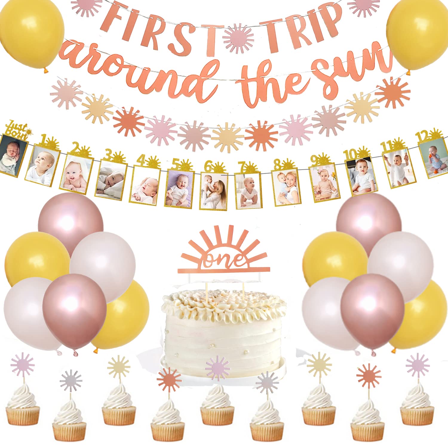 First Trip Boho 1st Birthday Banner - You Are My Sunshine Party Supplies - Muted Sun Dessert Table Backdrop for Girl