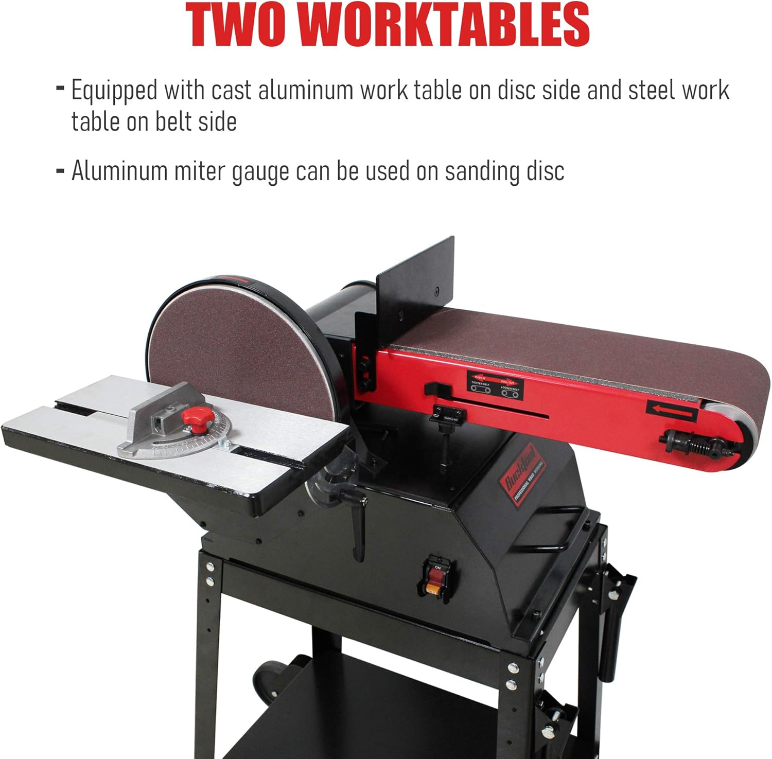 BUCKTOOL Powerful Bench Belt Sander for Wood Working 6 in. x 48 in. Belt and 10 in. Disc Sander with 1.5 HP Motor and Movable Stand, BD61000 - - 