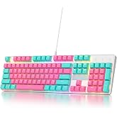 surmen Full Size Pink Creamy Keyboard with Number Pad, 104 Keys RGB Wired Mechanical Gaming Keyboard Backlit with PBT Keycaps Linear Red Switch for Laptop Desktop PC Gamers（104 Miami）