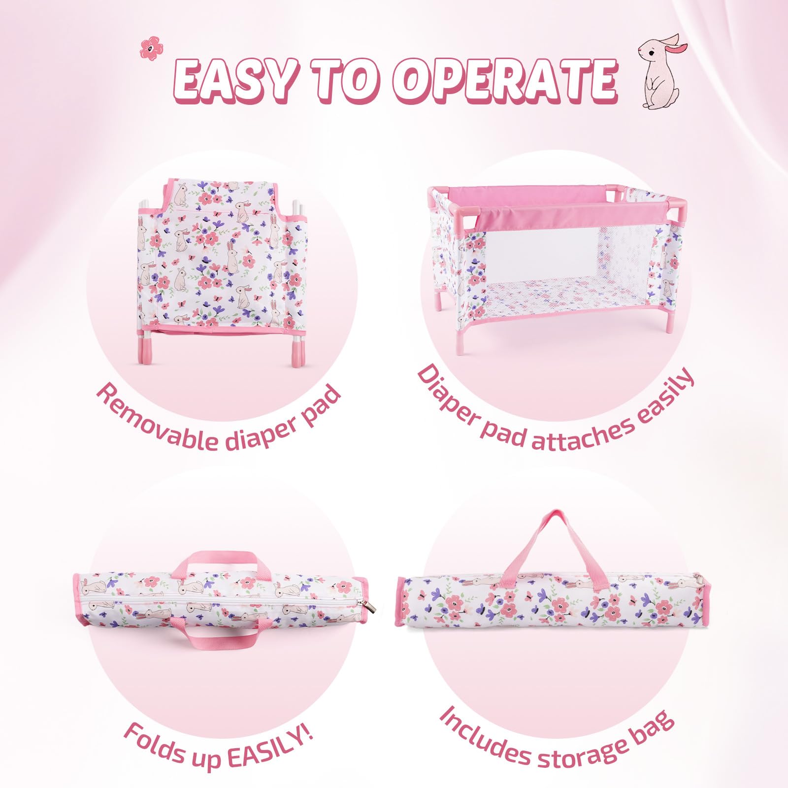 Reborn Baby Dolls Crib, Babys Doll Bed for 18 Inch Baby Dolls, Removable Babys Doll Playpen Toy Crib, Reborn Baby Doll Accessories with Storage Bag, Pack n Play Toy Gift for Kids