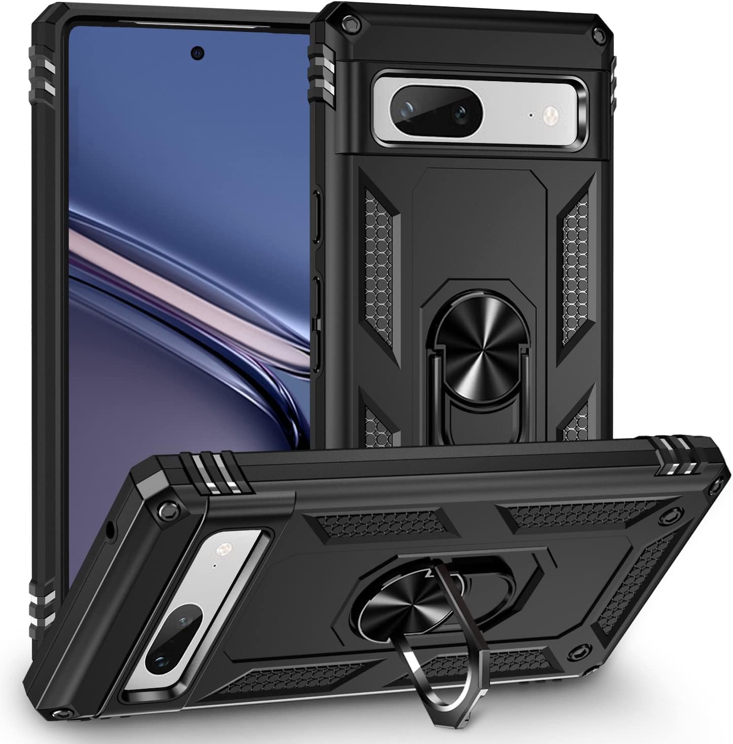 for Google Pixel 8A Case, Shockproof Case, Protective Ring Armour Phone Cover with [Kickstand], Dual Layer Shock Absorption, Phone Case for Google Pixel 8A - Black