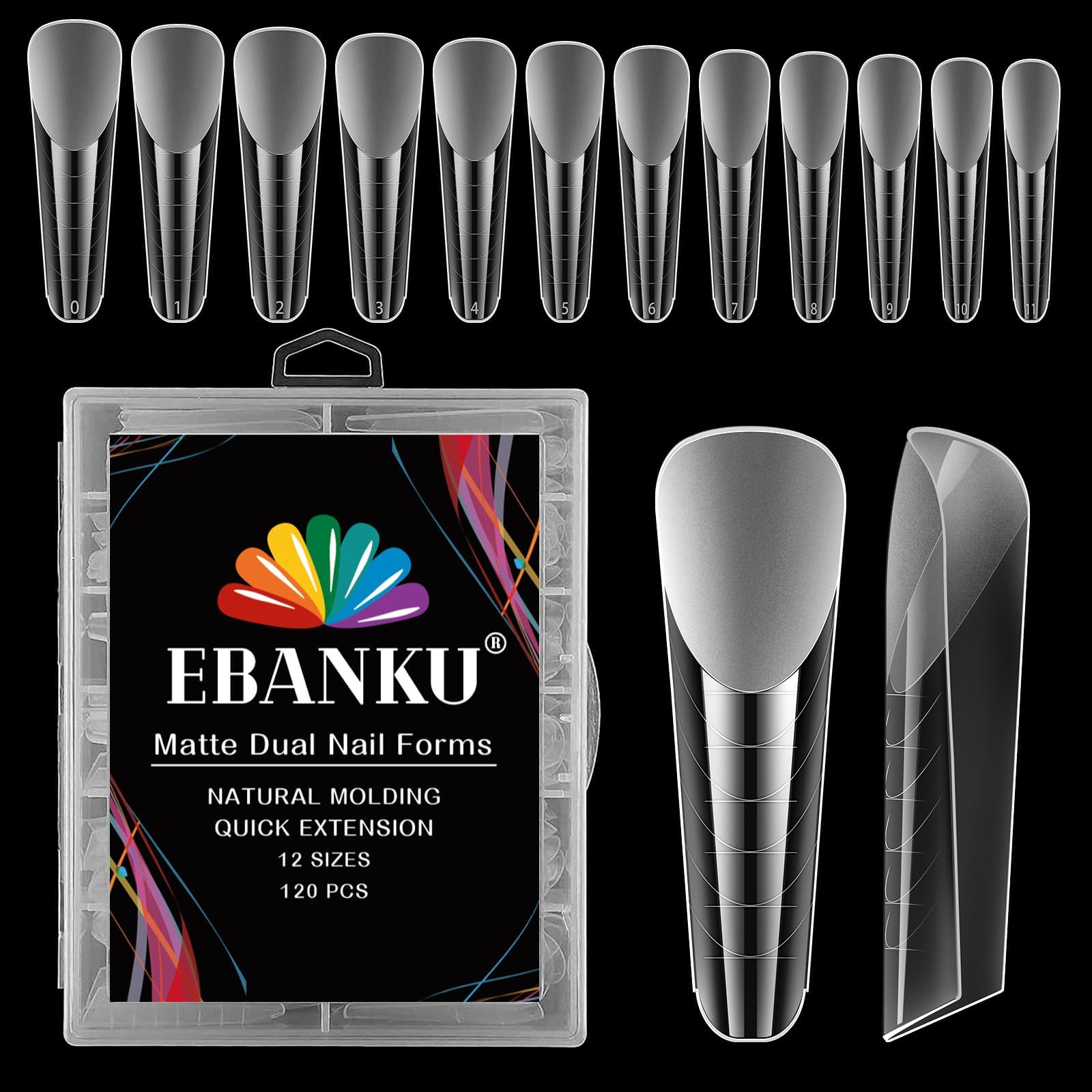 EBANKU 120 PCS Clear Matte Dual Nail Forms System Coffin Nail Mold Tips Acrylic Stiletto Nail Extension Tools for Nail Art Salon Nails Design