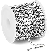33FT Stainless Steel Cuban Chain Roll 2MM Diamond-Cut Curb Link Chains Spool Bulk for Jewelry Making