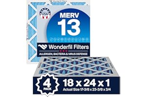 18x24x1 MERV 13 Air Filter (4-Pack) | Wonderfil Filters | Pleated HVAC Design | Perfect Fit for AC & Furnace Systems | Actual Size: 17.38" x 23.38" x 0.75"