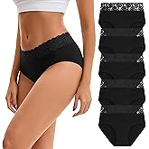 INNERSY Womens Cotton Underwear Lace Bikini Hipster Panties for Women High Waisted Ladies Briefs 5 Pack