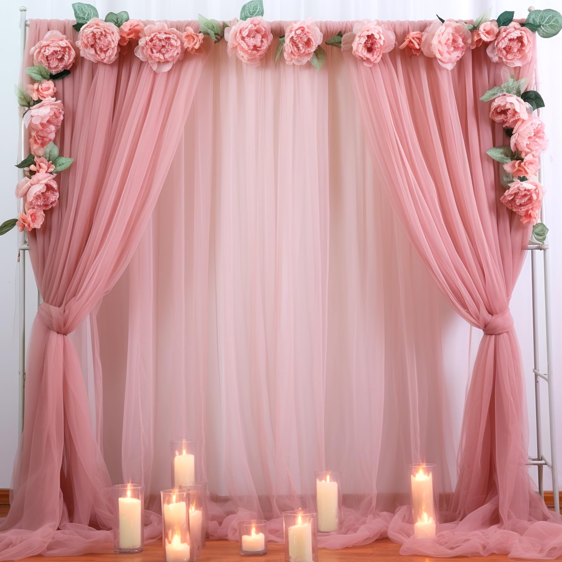 Photo 1 of 20ft X 10ft Dusty Rose Tulle Backdrop Curtain for Parites, Sheer Backdrop Curtains Fabric Drapes for Wedding Ceremony Arch Party Stage Decorations