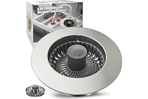 Anlige Kitchen Sink Drain Strainer, 3 in 1 Pop Up Kitchen Sink Stopper, with an Extra Basket Strainer, Universal for US Standard 3-1/2 Inch, Chrome Silver