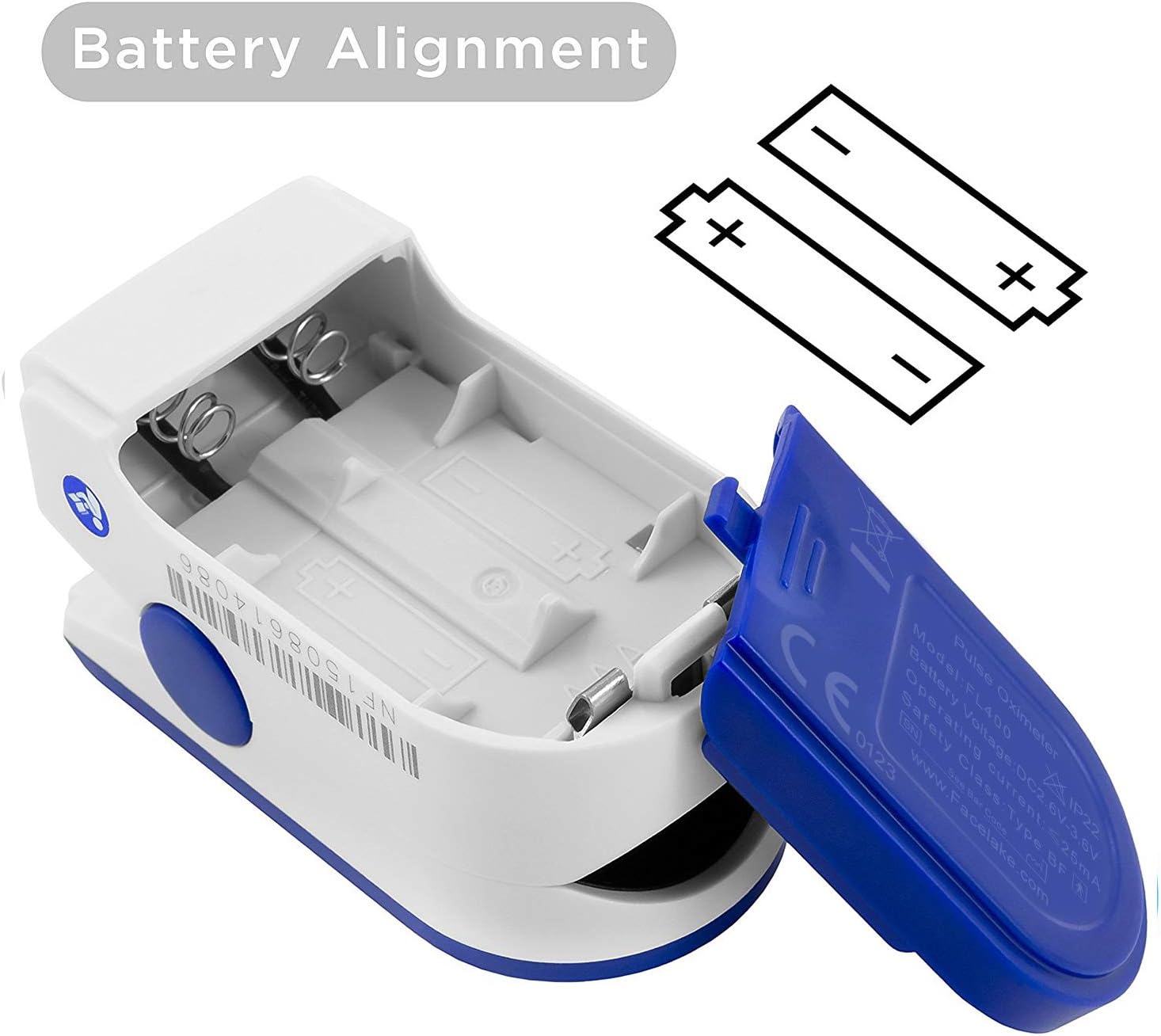 Facelake ® FL400 Pulse Oximeter with Carrying Case, Batteries, Neck/Wrist Cord - Blue: Health & Personal Care