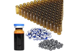CHUDENG 10ml Amber Glass Vials-2-1/2 Dram Amber Glass Headspace Vials with Plastic-Aluminum Flip Caps and Rubber Injection Stoppers, 100 Pack, 20mm Flat Bottom Lab Vial