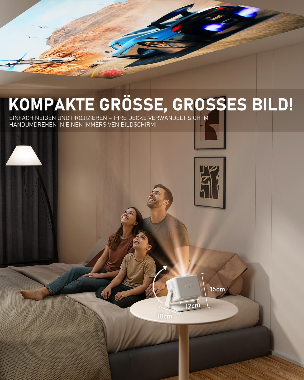 Smart Mini Beamer[Netflix Offiziell ＆ Autofokus / 6D Trapezkorrektur ] 27000L WiFi6 Bluetooth Beamer Klein Full HD 1080P, VISSPL Unterstützt 4K Video Projector,Handy Projektor für Heimkino/Outdoor 6