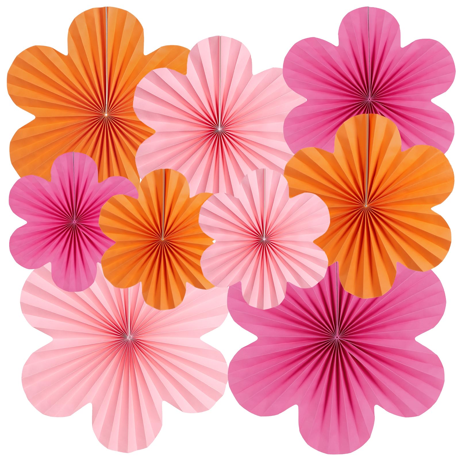 SUNBEAUTY Hot Pink and Orange Party Decorations Paper Flowers Birthday Decorations for Wall Paper Fans Decorations Hanging Baby Shower Wedding Bachelorette Sunset Decor for Girls Women
