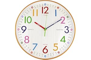 VREAONE Learning Clock for Kids 12 inch Educational Wall Clock Silent Movement and Colorful Numerals Kids Wall Clocks for Classroom,Playroom Nursery Bedrooms Kids Room,School