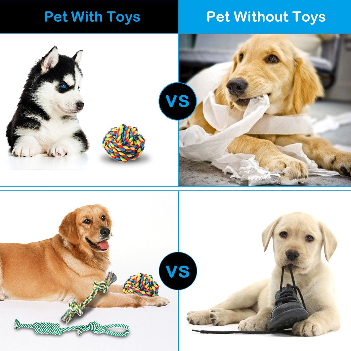 Focuspet Juguetes para Perros Juguetes de Cuerda de 6 Piezas para Perros, Dientes, Entrenamiento IQ para Perros pequeños y medianos