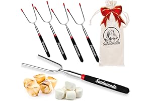 SANTAMADE Marshmallow Roasting Sticks Set of 5 -Telescoping Long Smores Sticks for Fire Pit, Hot Dog Sticks for Campfire Grill Bonfire Party Supplies -With Santa Storage Sack