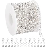 UMAOKANG 16.4ft Silver Plated Chain for Jewelry Making Stainless Steel Circle Bulk Chains on Spool with Lobster Clasps Jump Rings