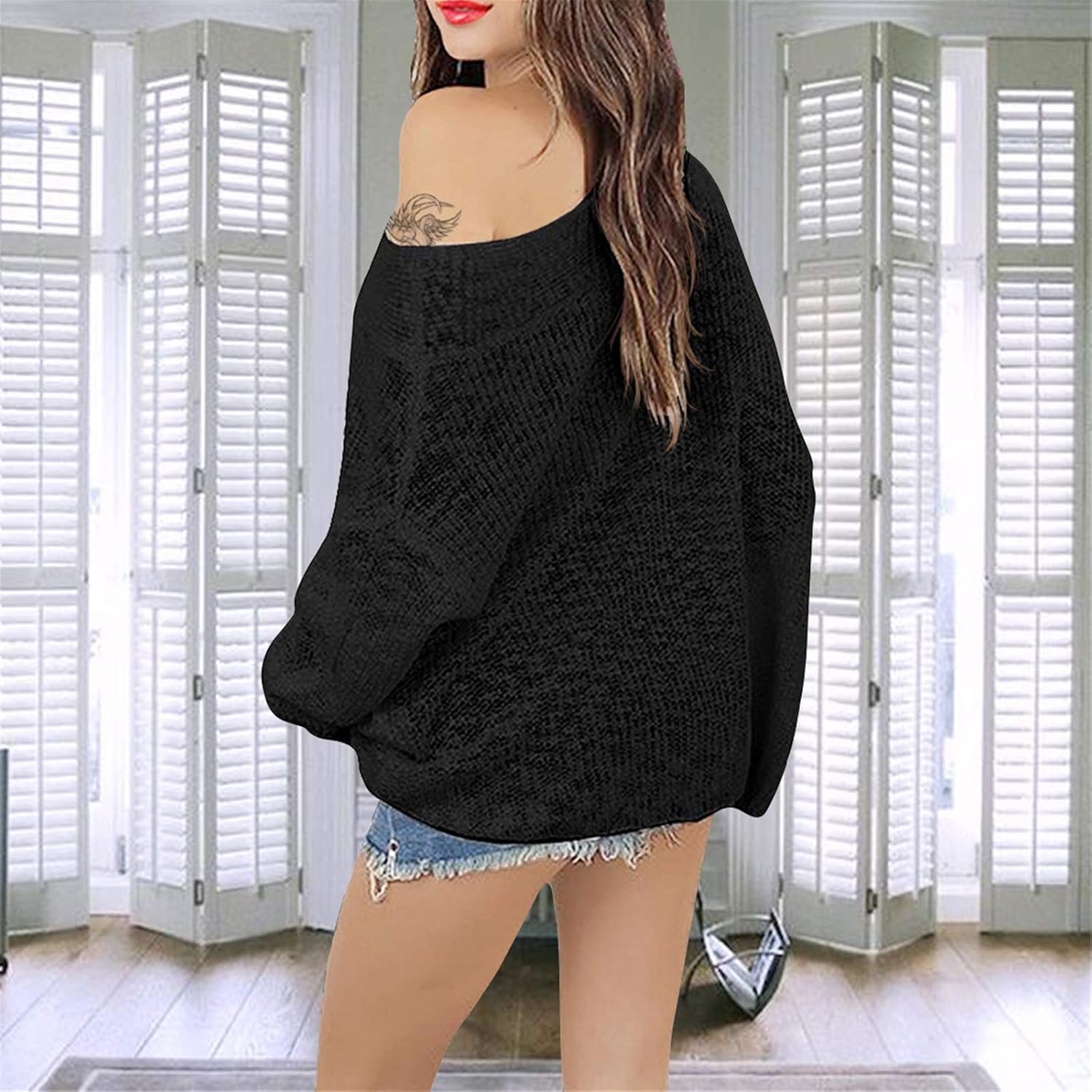 Exlura Women's Off Shoulder Sweater Batwing Sleeve Loose Oversized Pullover Knit Jumper at  Women’s Clothing store