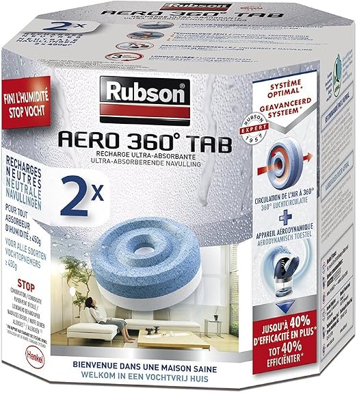 Recharges Rubson AERO 360° Lavande - 4 X 450g Absorbeur Humidité Et Anti-Odeurs