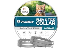 VIVAELIXIR Flea and Tick Collar for Cats – 12-Month Protection – Adjustable & Waterproof – Safe, Long-Lasting Repellent for Fleas, Ticks, Lice & Mosquitoes – Fits Small, Medium & Large Cats 4pack
