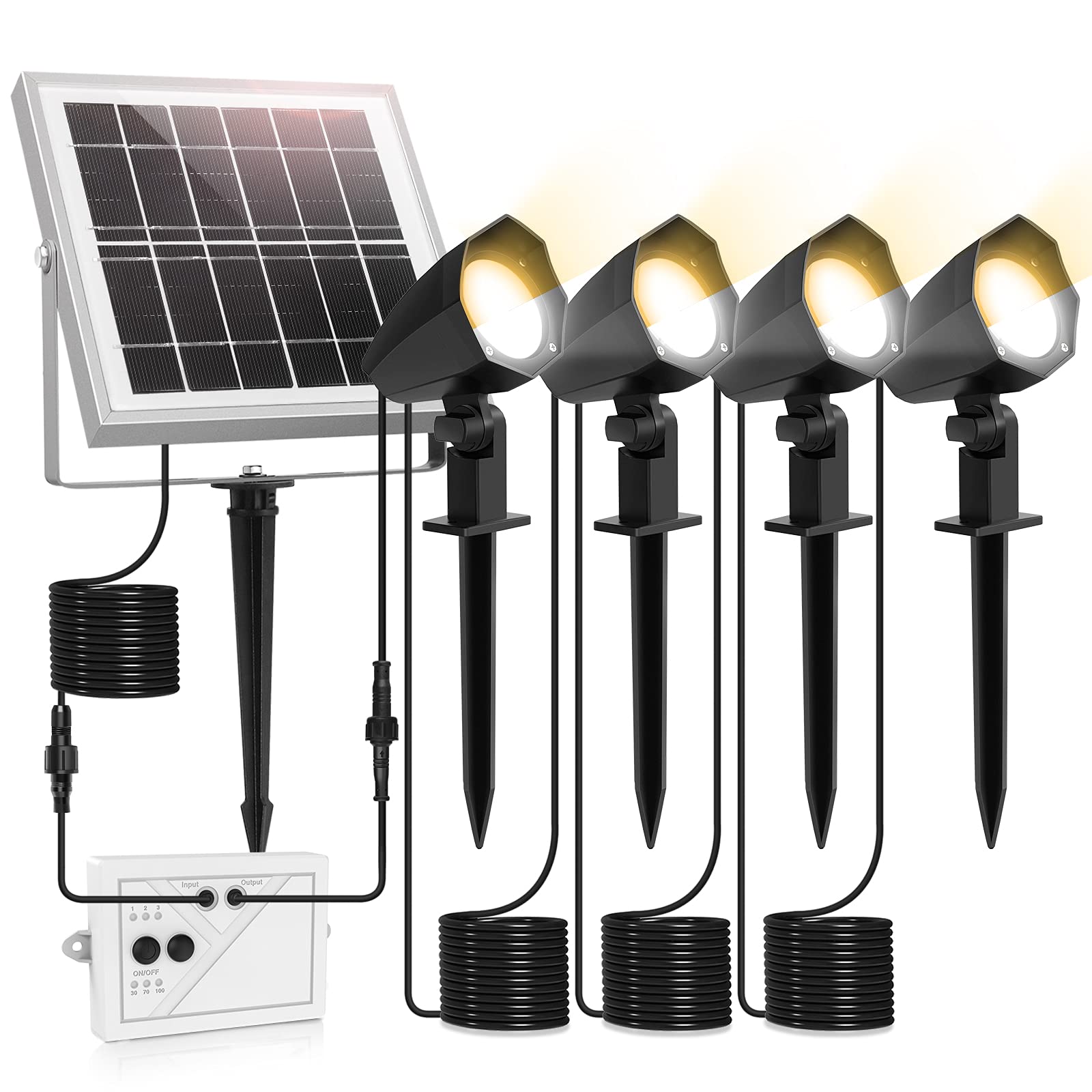 Linke Solar Spot Lights Outdoor Garden, 4 in 1 2700K/4000K/6500K Adjustable LED Solar Powered Spotlight IP66 Waterproof Landscape Spotlights Fence Lights for Yard Lawn Tree Statue