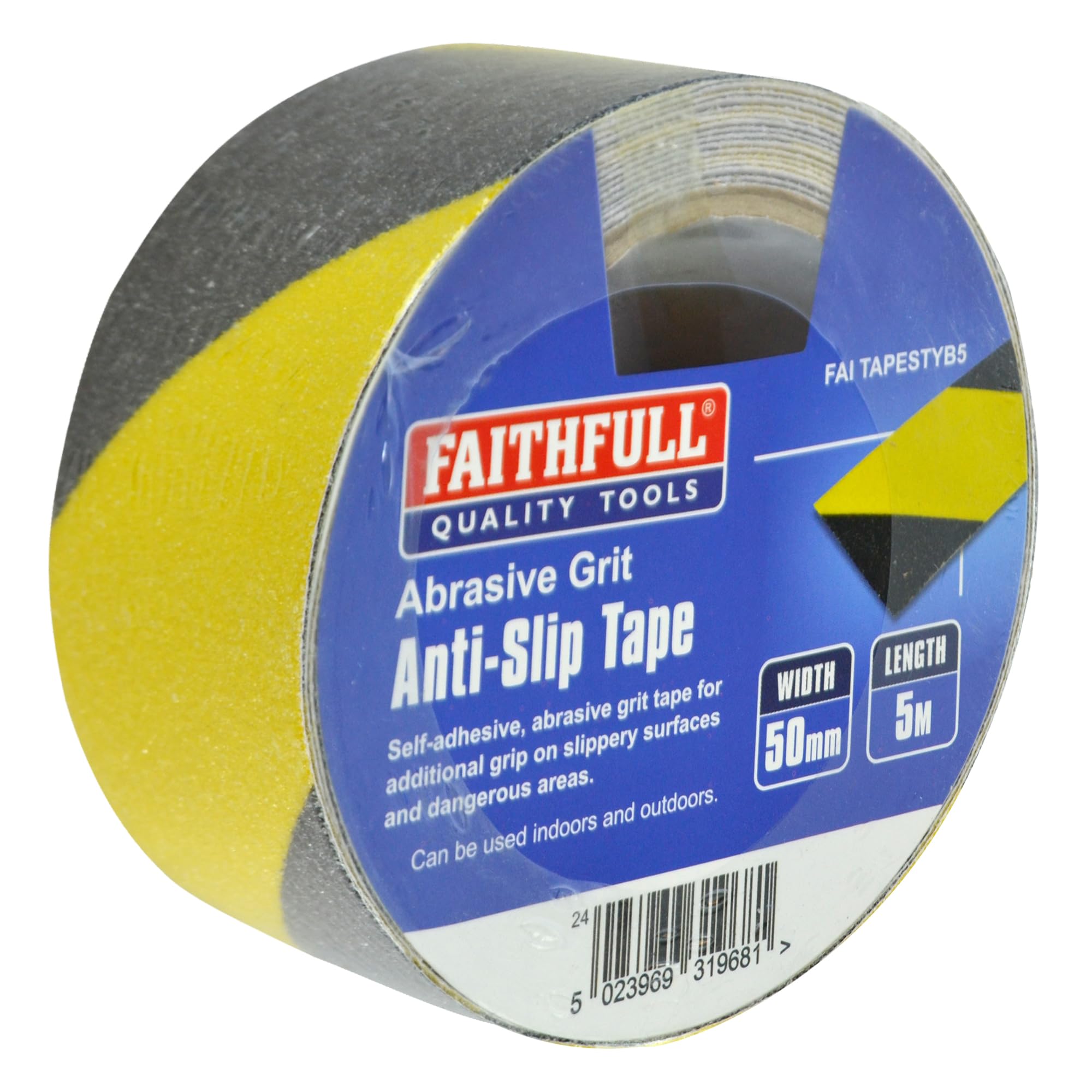Faithfull FAITAPESTYB5 Anti-Slip Tape 50mm x 5M Black/Yellow
