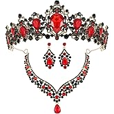 Didder Halloween Vampire Crown Necklace and Earring Jewelry Set Victorian Vampire Costume Headpiece Accessories for Women Black and Red Gothic Crown Tiara Dracula Costume for Women