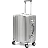 VentureVault 26 Inch Checked Luggage with Spinner Wheels, No Zipper Aluminum Frame Hard Shell Suitcases with TSA Lock, PC+ABS Lightweight Large Suitcase for Travel (Silver)