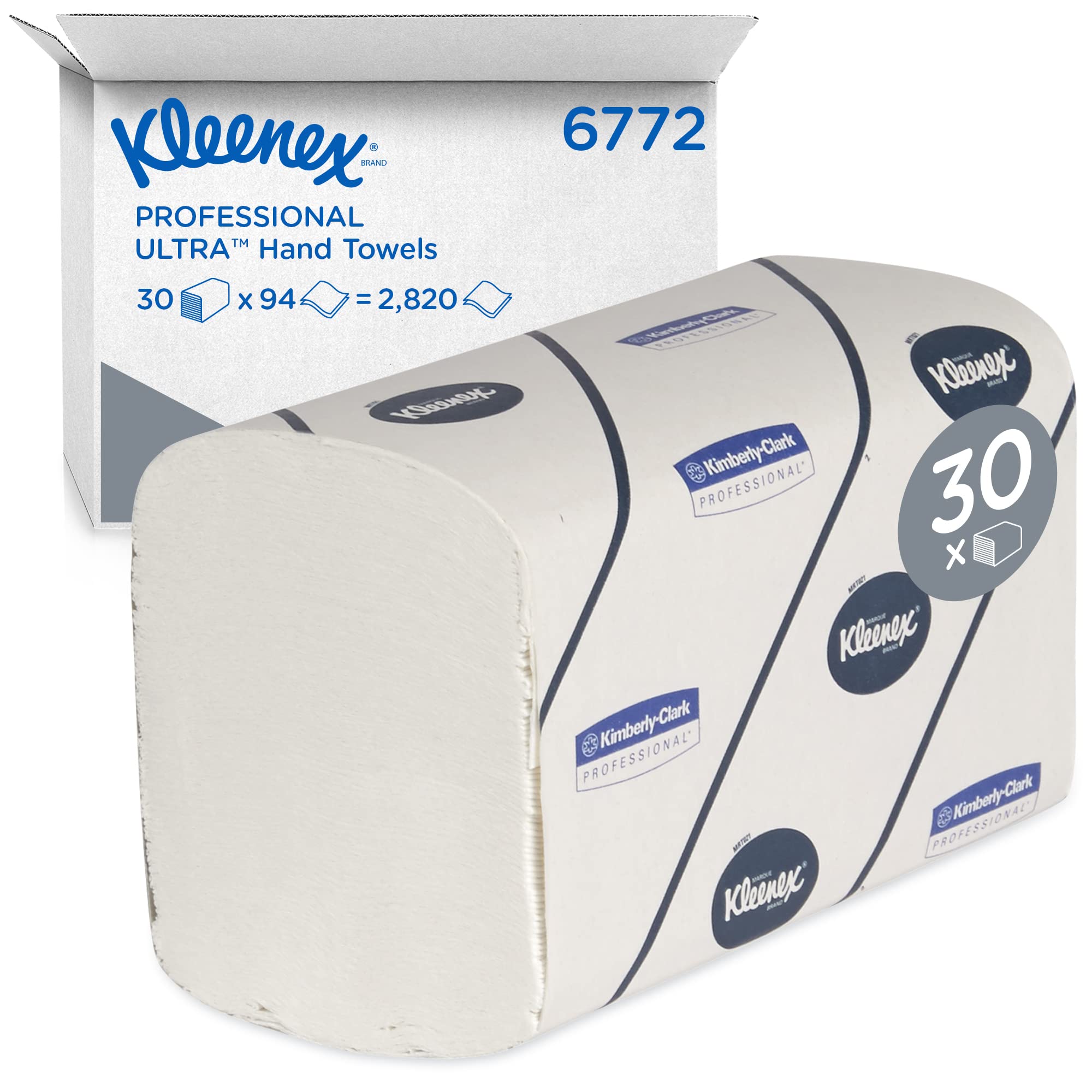 Kleenex Ultra, 6772, Interfolded Hand Towels, 2 Ply, White, 30 Packs x 94 Sheets