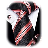 YourTies Striped Ties for Men Classic Woven Silk Necktie with Handkerchief Cufflinks Set Formal Business Party Wedding
